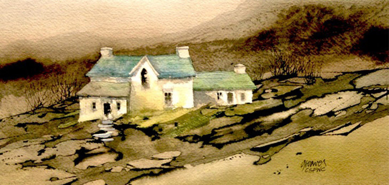 David Greaves - Irish Cottage - Watercolour - 7 x 12 in Image of David Greaves' watercolour painting, Irish Cottage.