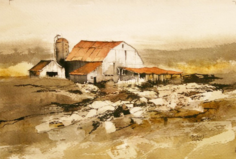 David Greaves - Rural Ontario No 1 - Watercolour - 9 x 12 in Image of David Greaves' watercolour painting, Rural Ontario No 1.